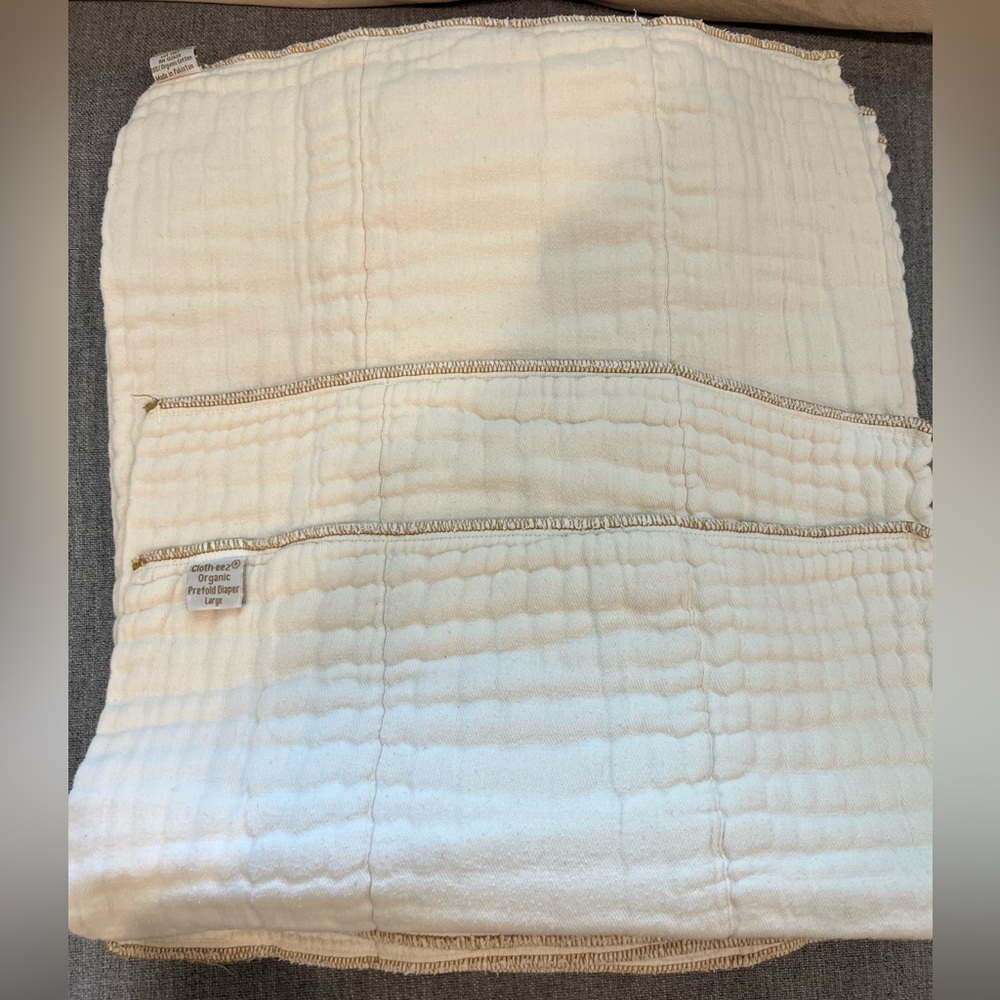 12 CLOTH-EEZ Large Prefold jCloth Diapers - Organic Cotton Natural Unbleached